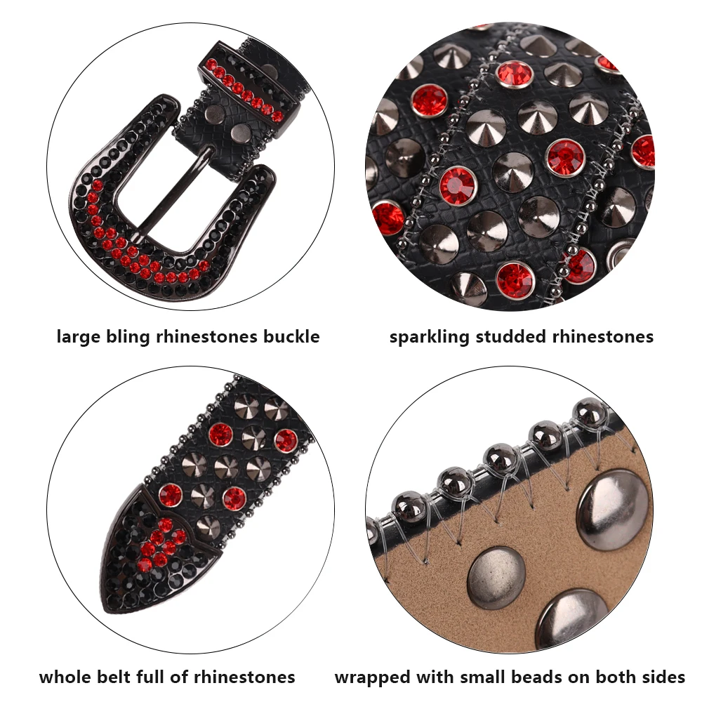 2022 New Black Metal Diamond Belt For Men Designer Belts Women Quality Leather Western Rhinestone Studded Belt Buckle Ceintures