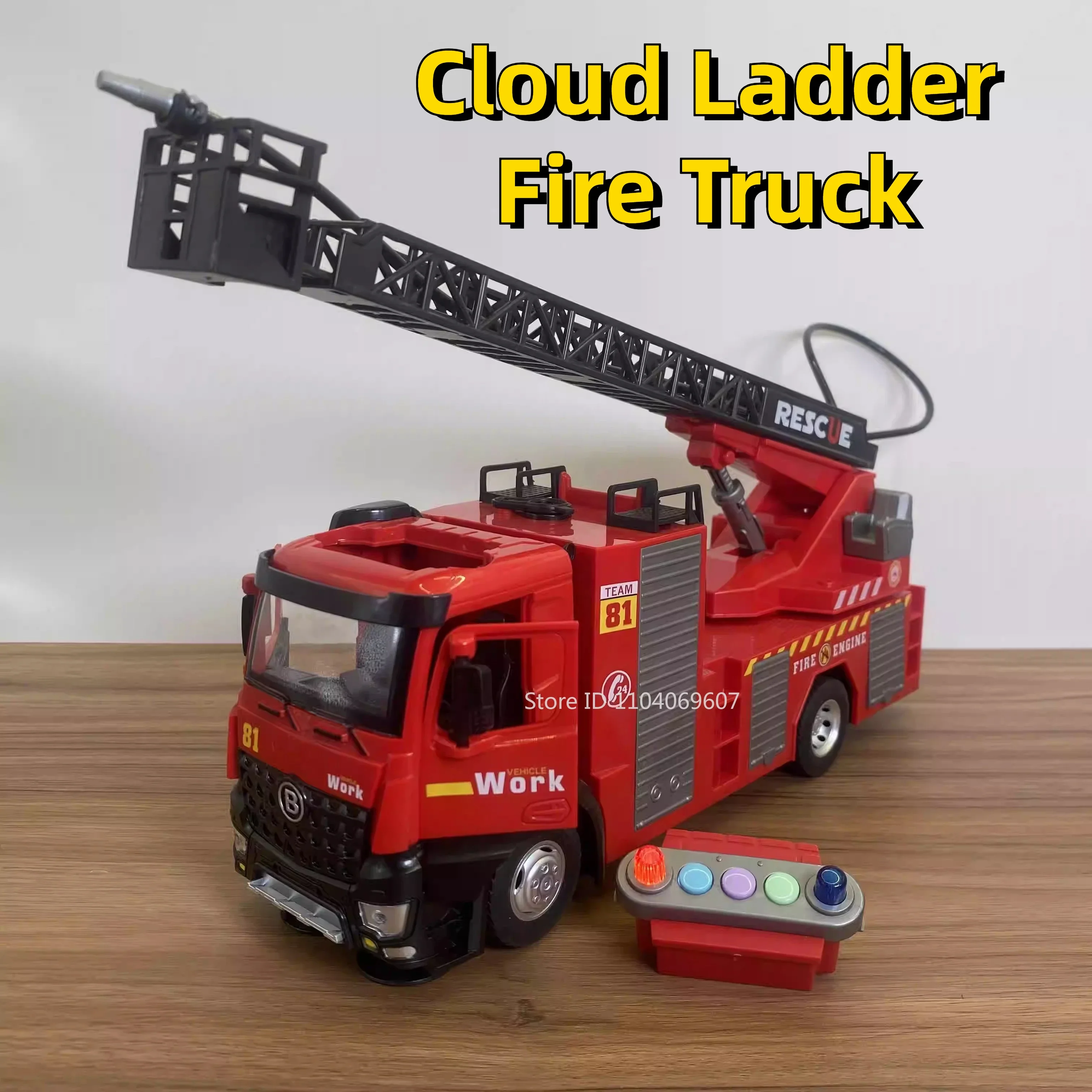 1:18 Cloud Ladder Trucks Sprinkler Alloy Diecast Toy Car Models 4 Doors Opened Engineering Vehicles Fire Truck for Kids\' Gifts