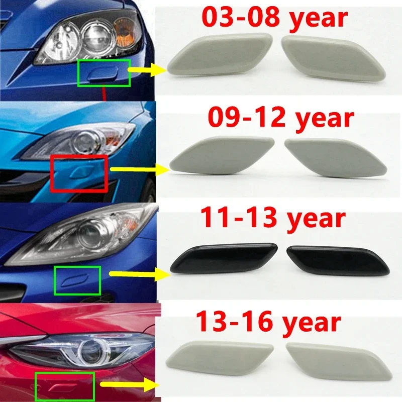 Car Unpainted Headlight Headlamp Washer Nozzle Jet Cover Cleaning Cap For Mazda 3 M3 Axela BK BL 2003-2008-2009-2012-2013-2016