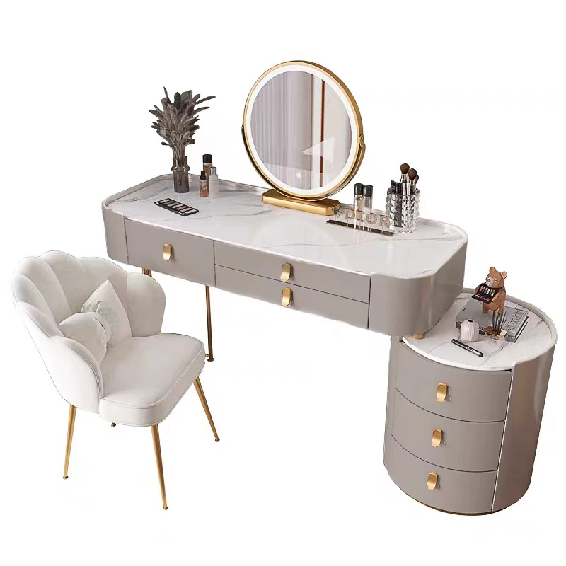 Luxury Bedroom Furniture Dressing Table Mirror With Led Bulbs Modern Makeup Vanity Table With Storage