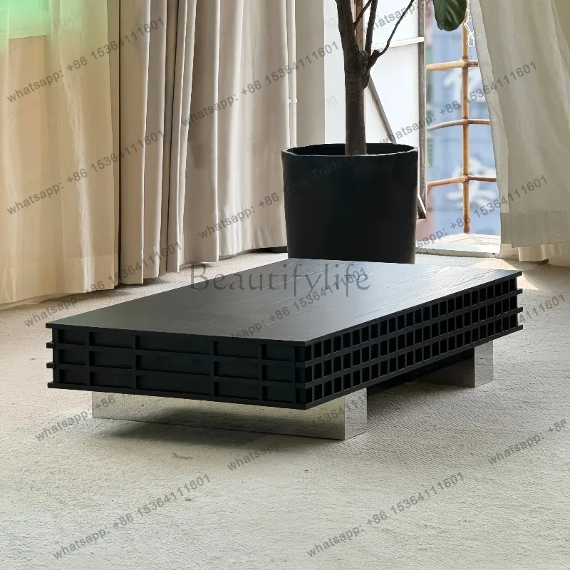 Medieval style solid wood coffee table wabi sand wind living room household rectangular retro style metal