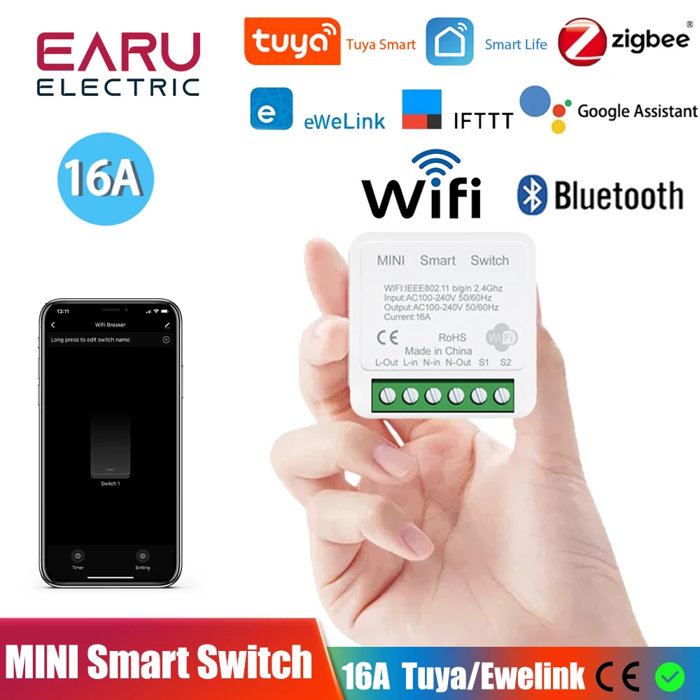 WiFi Zigbee 16A Smart Switch Breaker Module Wireless Remote Switch Alexa Google Home by Tuya eWeLink APP Remote Voice Control