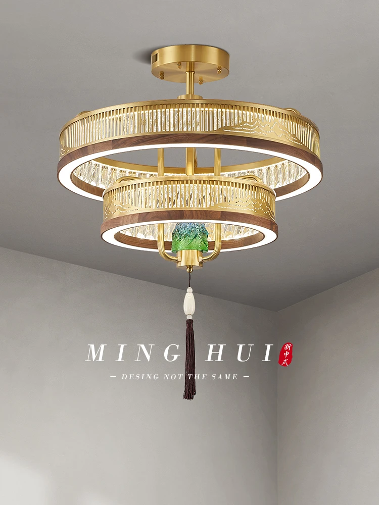 Minghua New Chinese style Ceiling Light, High end Round Living Room Light, All Copper Chinese Style Restaurant, Light Luxury Cry