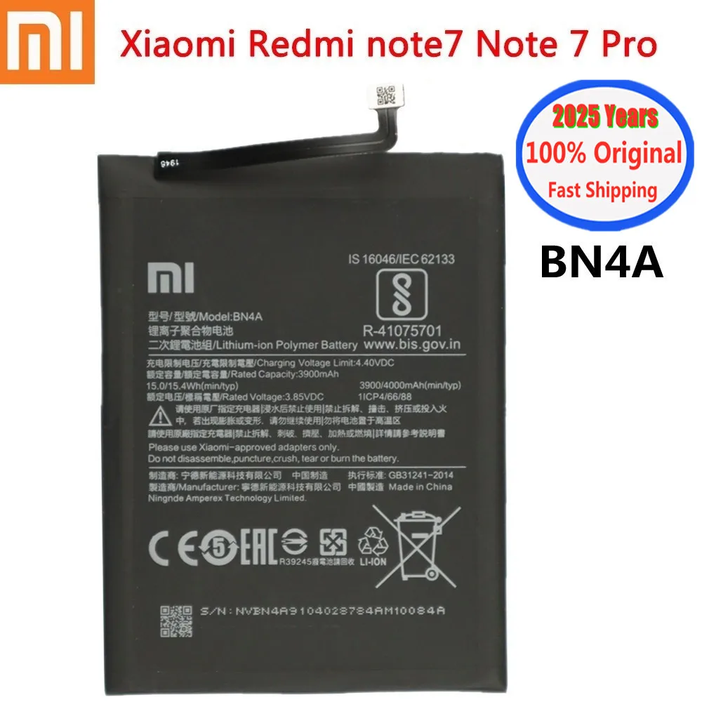 2025 Years 4000mAh BN4A 100% Original Battery For Xiaomi Redmi Note 7 Pro Note7 M1901F7C Phone Battery In Stock Fast Shipping