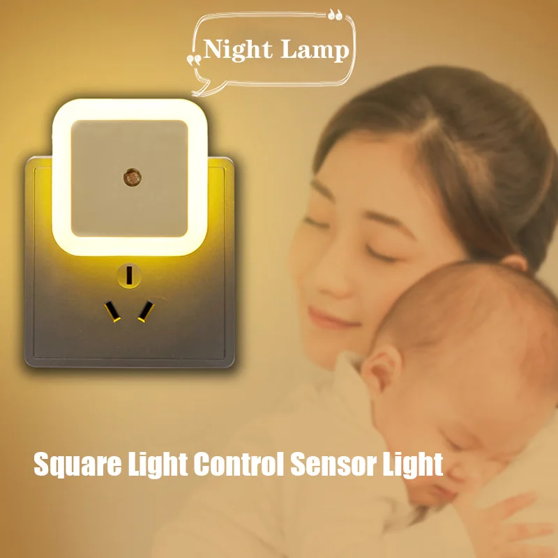 

LED Plug-in Night Light Square Lamp Control Sensor Light Indoor Atmosphere Lamp Mini Household Energy Saving Night Light EU/US