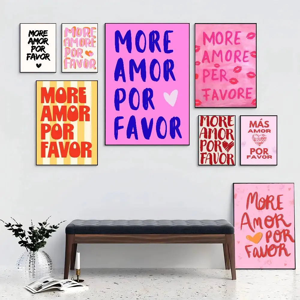 More Amor Por Favor Posters Living Room Bar Cafe Quality Canvas Vintage Style Comics Painting Art Home Wall Decor Picture