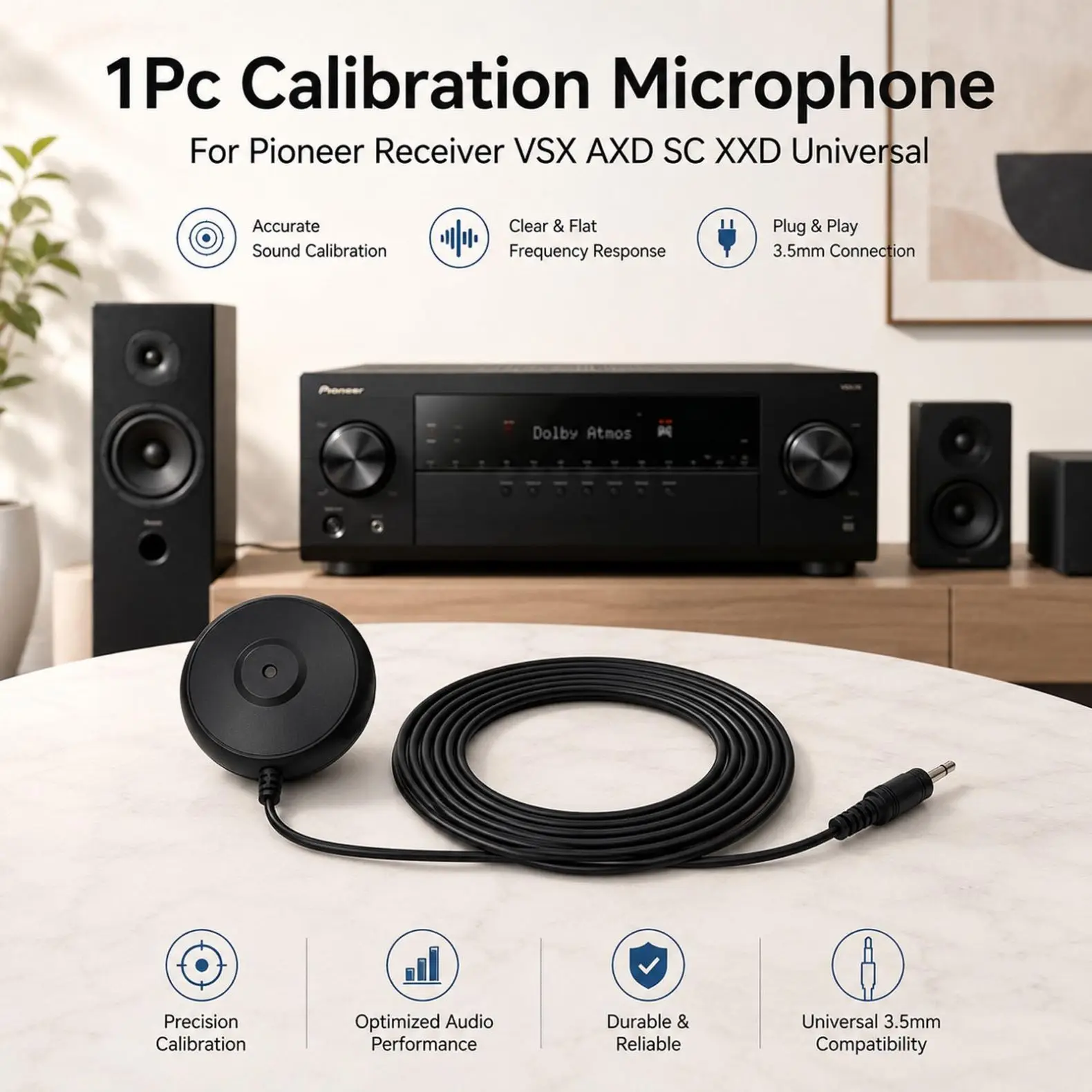 Pioneer MCACC Auto Calibration Microphone 5m Cable Replacement Mic Omnidirectional Desktop Setup Mic for AV Receiver