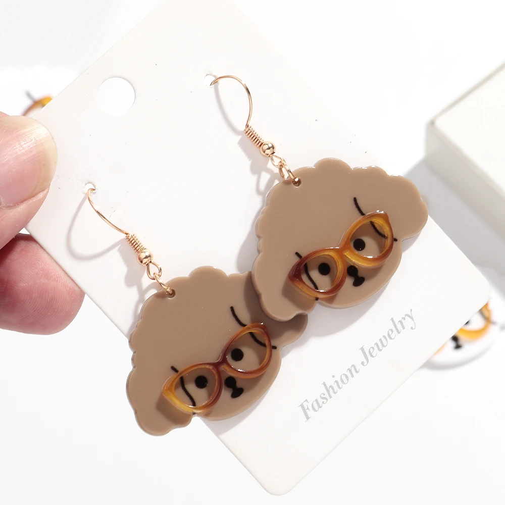 Cute Glasses Dog Acrylic Earrings for Women Funny Japanese Style Pet Puppy Drop Earring Creative Jewelry Birthday Gifts