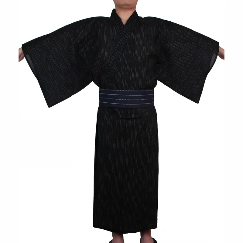 Quimono samurai de algodão solto masculino, Yukata preto, roupa tradicional, pijama, camisola, roupa de casa, trajes japoneses, Jinbei