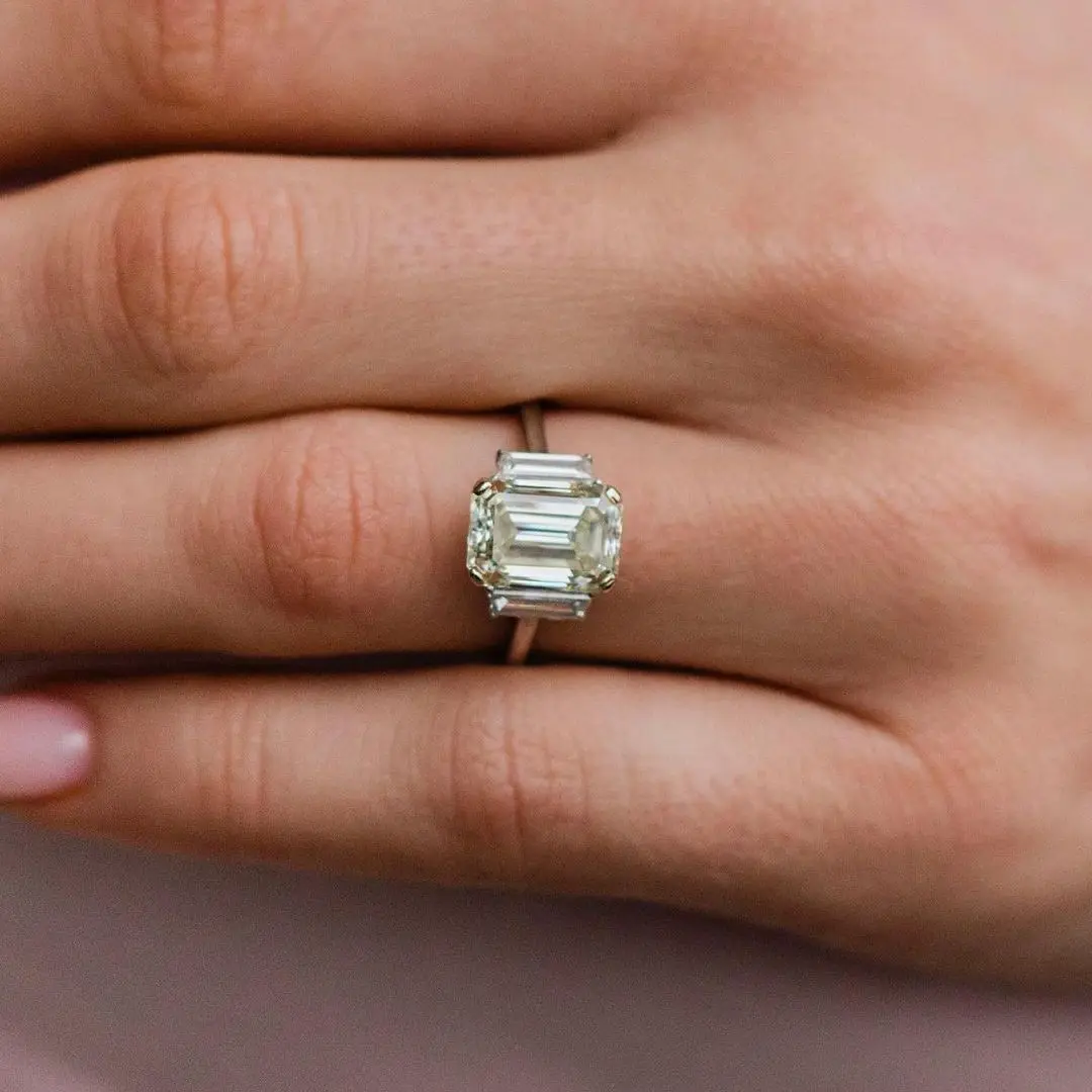 JOVOVASMILE Moissanite Wedding Rings 18k Gold 3.5carat 7x10mm Light Yellow Emerald Cut Two-Tone 14k Solid Gold Jewelry For Women