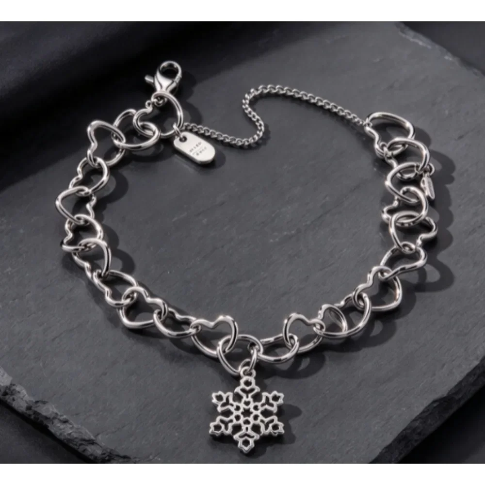 2027 S925 Sterling Silver Trendy Open Oval Link Charm Bracelet Mountain Pattern Farmhouse Inspirational Text Moon Snowflake Heart Themed Pendants Adjustable Extension Chain High Quality S925 Silver Great Anniversary Holiday Surprise Gift