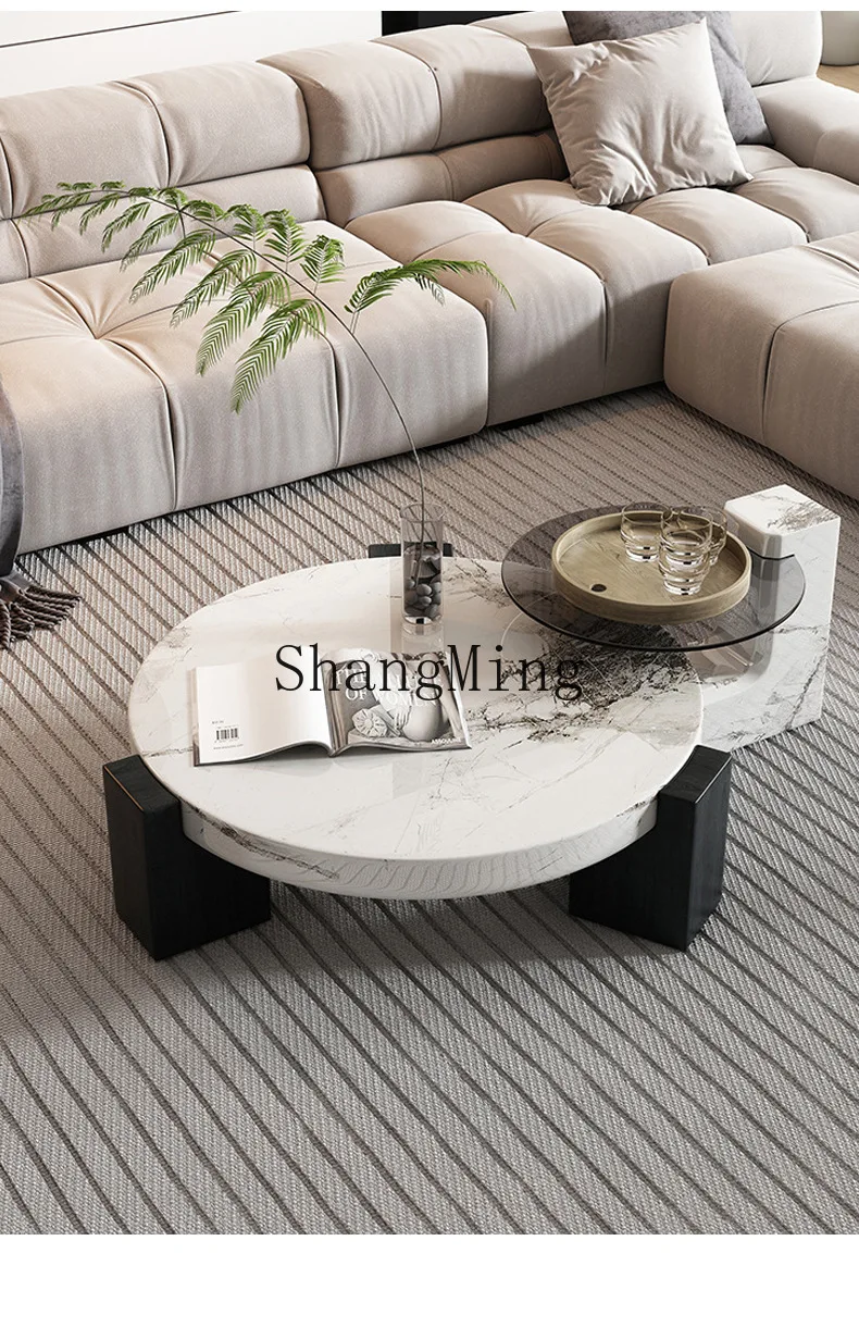 ZYY light luxury marble round coffee table minimalist living room high and low combination coffee table