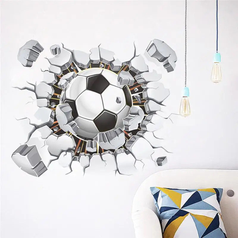 3d Broken Hole Football Wall Stickers For Kids Room Home Decoration Diy Soccer Mural Art Boys Decal Pvc Poster