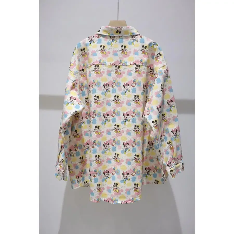 الحد من العمر المائية الكرتون Kawaii بلوزة 2025 جديد أوائل الربيع فضفاض متوسط وطويل غسلها القطن قميص دينيم سترة النساء