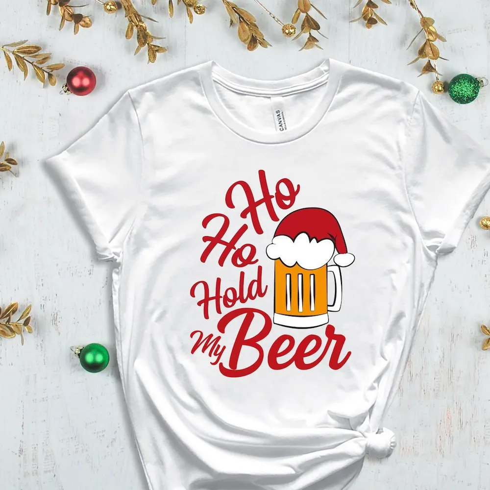 Ho Hold My Beer T Shirt Santa Reinbeer Drunk Xmas Holiday Christmas For