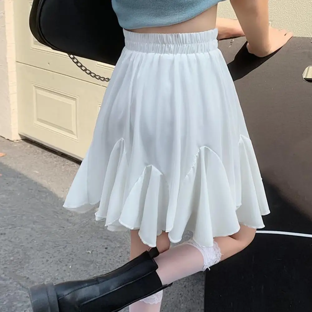 Elegant White Ruffled High Waist Mini Skirt For Women Fashion Casual Pleated Fluffy A-line Skirts Summer Lady Party Casual Skirt