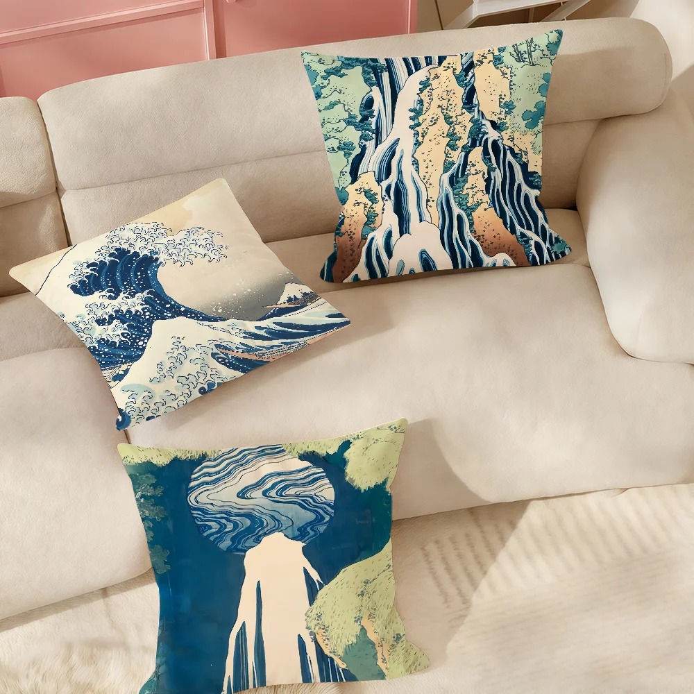 Katsushika H-hokusai japanischer Ukiyo-e-Kissenbezug, geeignet für Schlafzimmer, Wohnzimmer, Autos, Heimdekoration