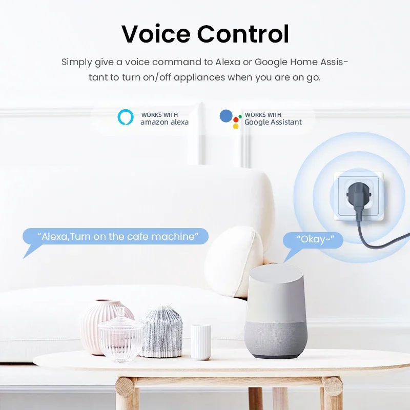 Aubess 16/20aスマートソケットwifiプラグeuパワーモニタータイミング機能tuyaスマートホームソケットコンセント用alexa googleホームyandex