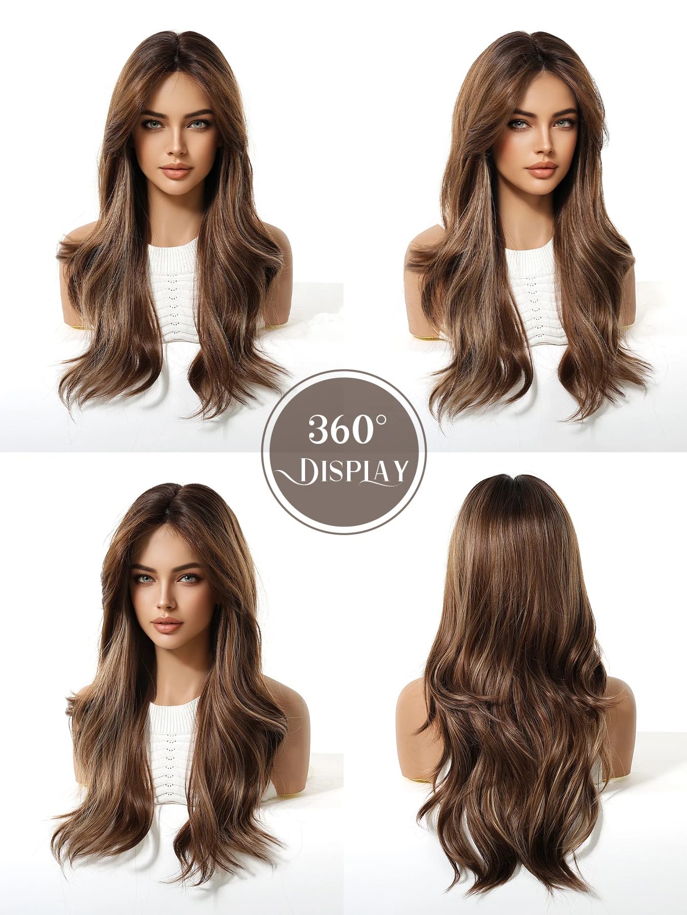 EASIHAIR Brown Ombre Long Curly Wavy Wig for Women Synthetic Heat Resistant Fiber Natural Looking Daily Party Cosplay Use