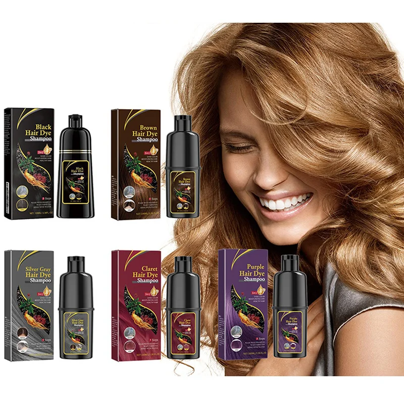 Shampoo colorante per capelli a base di erbe da 100ml 3-in-1 Shampoo idratante e duraturo per il controllo dell'olio Shampoo delicato prodotti per la cura dei capelli neri/marroni