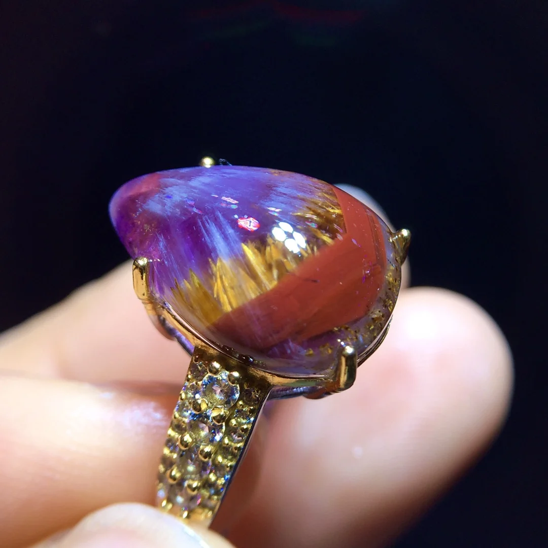 

Natural Auralite 23 Cacoxenite Gold Rutilated Adjustable Ring 16/11.5mm Fashion Gift Red Auralite 23 Ring Healing AAAAA