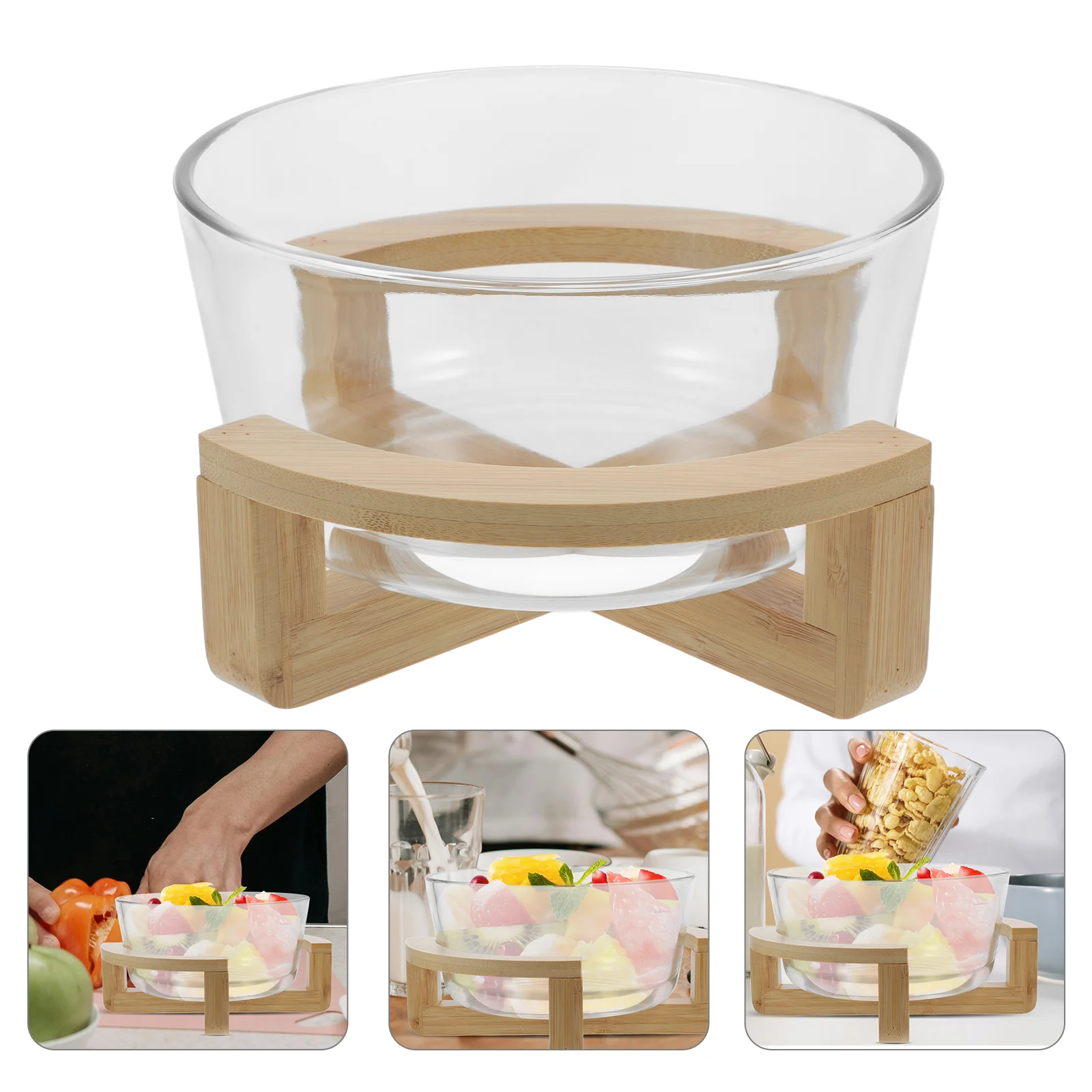 

Bowl Pasta Versatile Mixing Container Dessert Bamboo Food Glass Salad Ice Storage Tank Tableware
