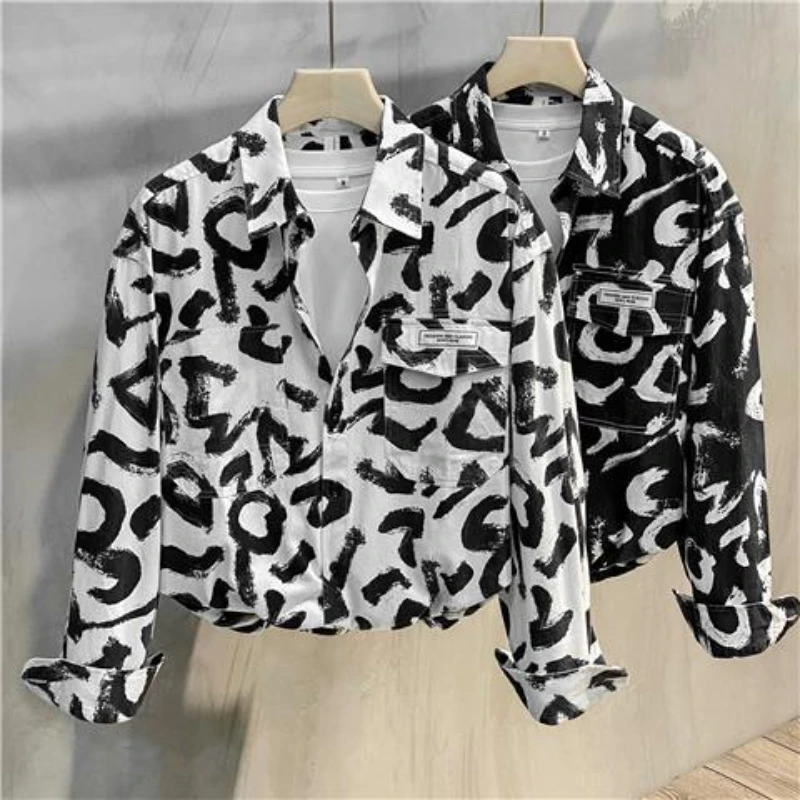 

2024 Men's Long Shirts Hawaiian Printed Clothing Classic Male Shirts Blouse with Oversized Korean Tops Clothing Spring N264