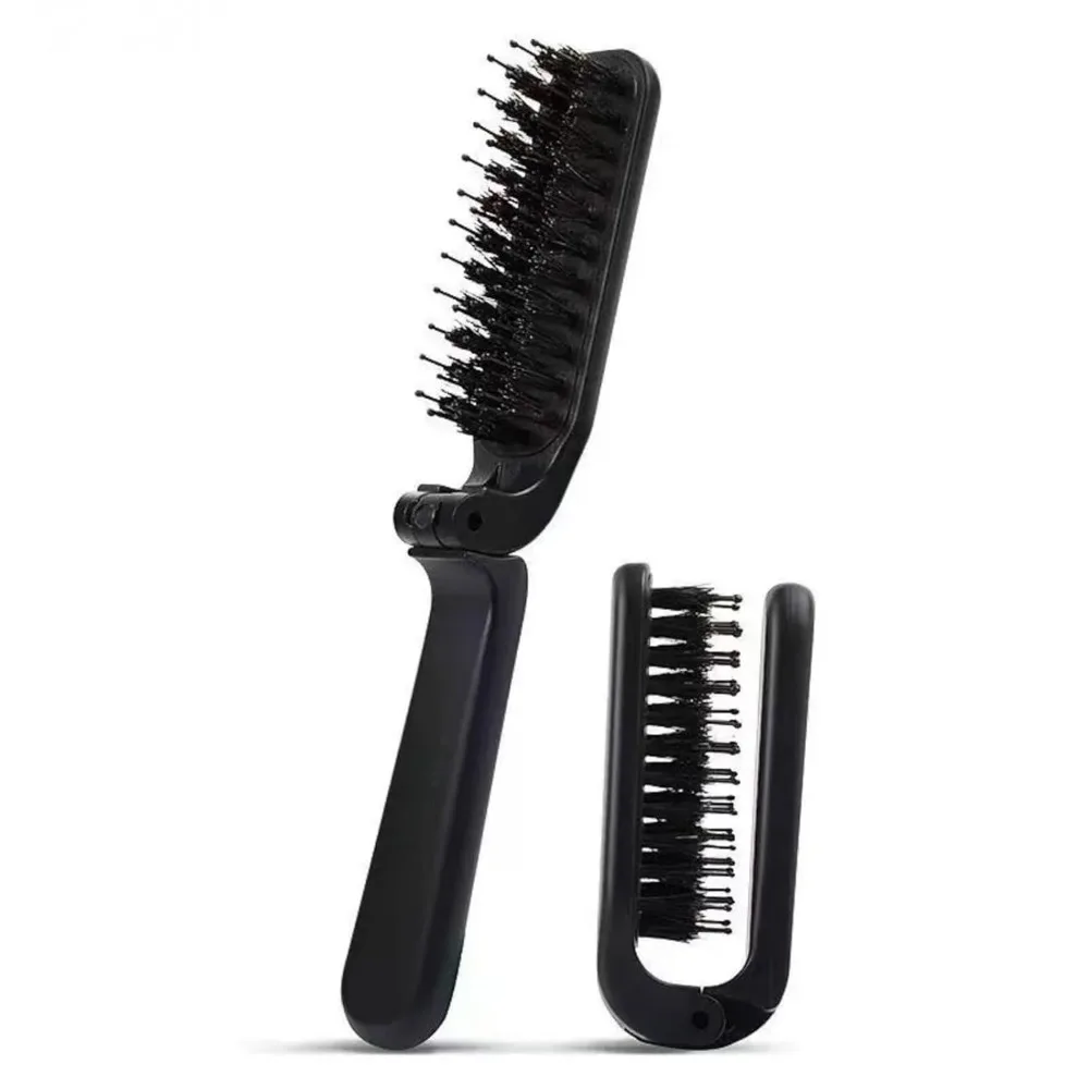 Black Portable Folding Comb - Collapsible Anti-Static Pocket Hair Styling Tool