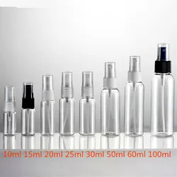 10/15/20/30/50/60/100ml  1/2oz  small Plastic Travel clear Refillable Bottles with  fine mist Sprayer pump mini perfume atomizer