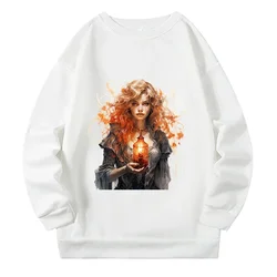 2024 Spring Winter New Sweatshirt Plus Size for Women Gothic Witch Graphic Sweatshirts Loose All-match Woman Clothing