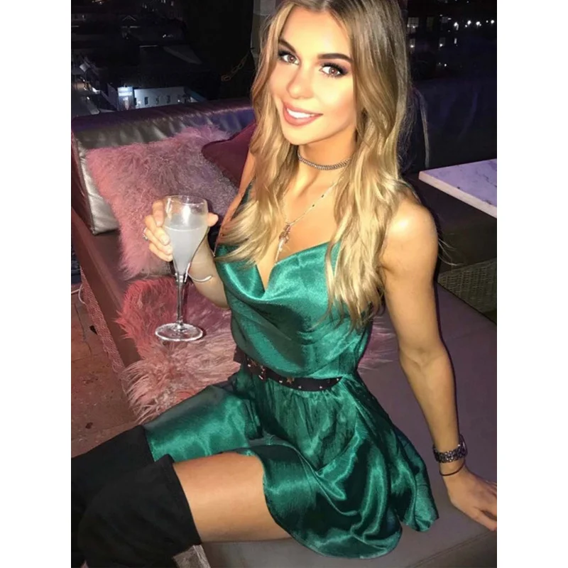 YQ1-Sommer Damen Sexy Style Party Satin Spaghettiträgerkleid