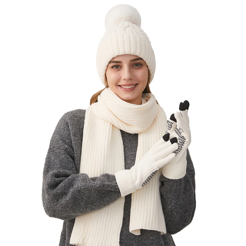 السنة الجديدة عيد الميلاد قبعة حمراء وشاح قفازات 3 قطع مجموعة الخريف الشتاء في الهواء الطلق يندبروف الدافئة متماسكة الخمار القبعات والقبعات للنساء