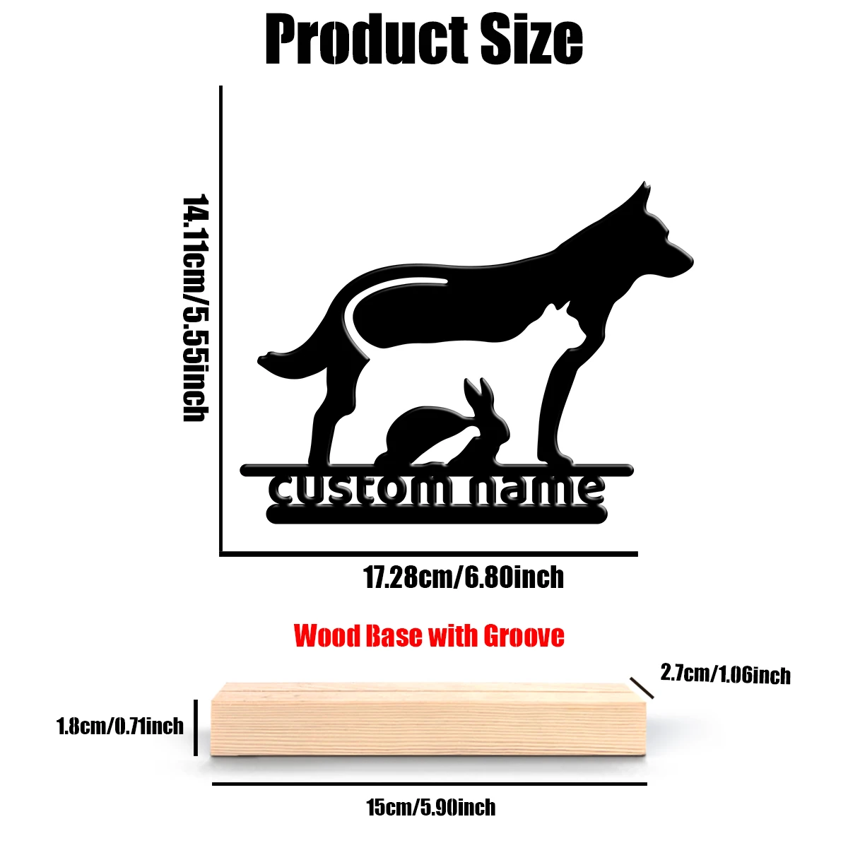1Pc Csutom Dog Cat Rabbit Wooden Base Metal Art Ornament,Home Office Hotel Cafe Club Decor,Ideal Gift for Family Friends - view 3