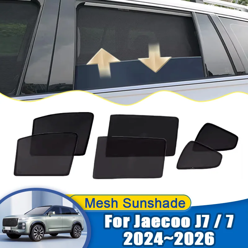 Car Sunshade For Jaecoo J7 7 2024 2025 2026 Car Mesh Sunshade Magnetic Mesh Window Visor Sunscreen Privacy Curtains Accessories