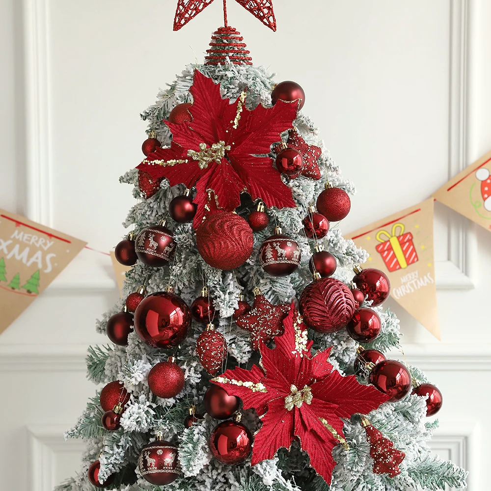 53Pcs/Box Christmas Ball Ornaments Home Xmas Tree Red Green Hanging Decorations Navidad Gifts Christmas Holiday Party Supplies