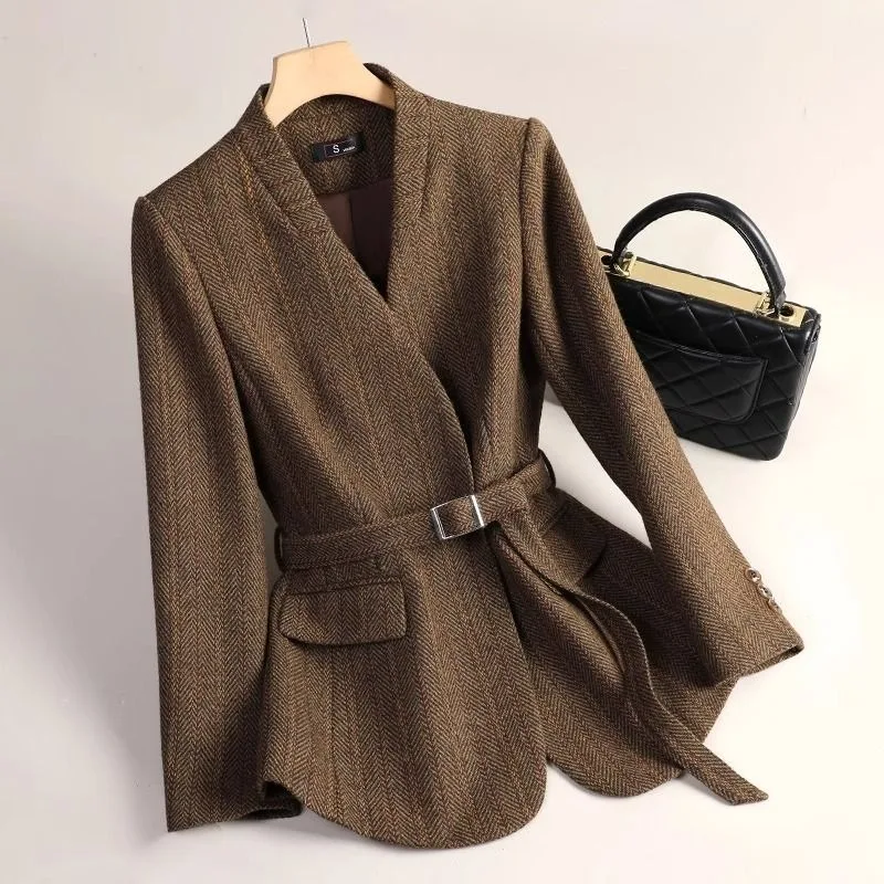High-end Wool Small Blazer Women's New Autumn Winter Small Woolen Suit Winter Thickened Top Exquisite Temperament Casual Simple