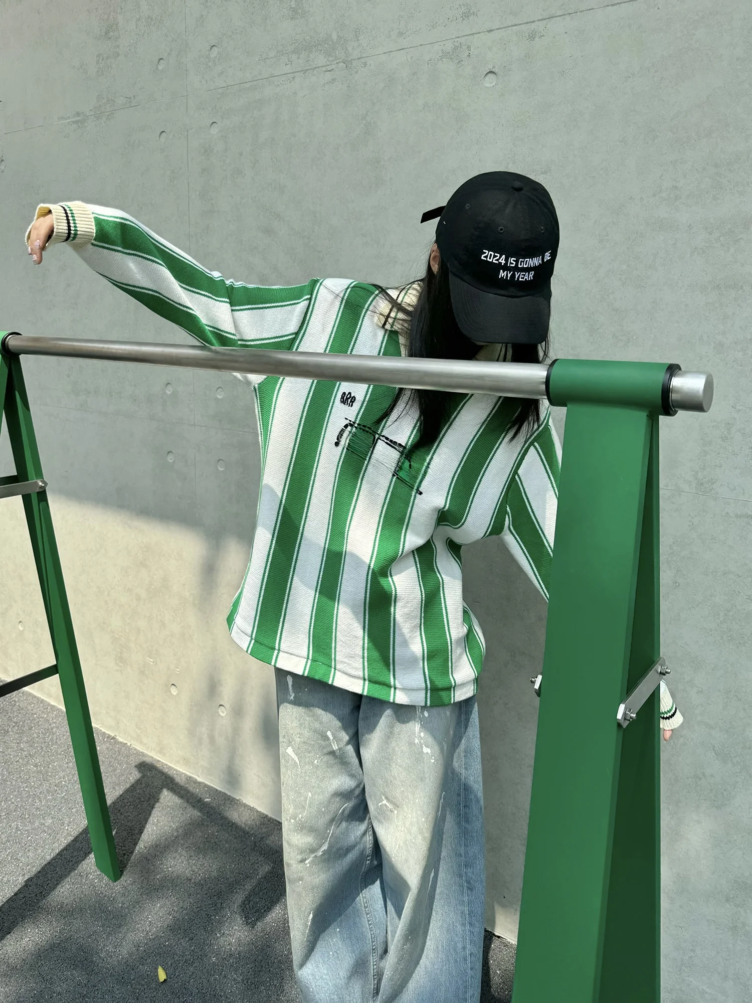 

Aboutkeke Ранняя осень Свободная хлопковая трикотажная длинная футболка све с вышивкой в полоску Ne Повседневный женский топ