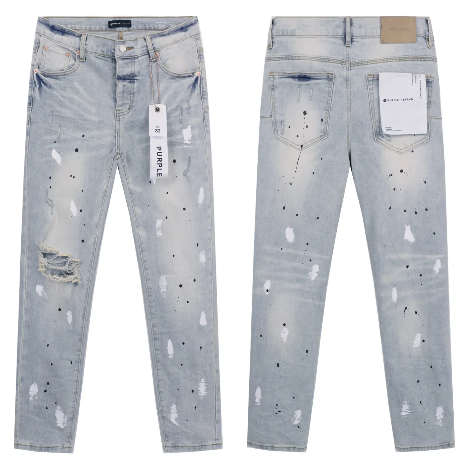 High Street Men's Coated Four Seasons Straight Jeans with Ruffian Ripped Detail