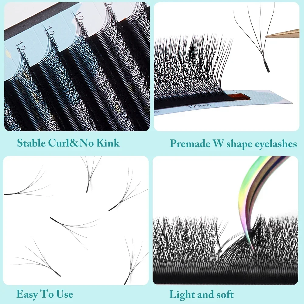 Yelix W Shaped Eyelash Extension 4D Premade Fans 0.07 D Curl Volume Lash Extensions Mix Long Individual Eye Lashes