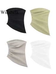 Willshela Women Fashion Pleated Bustier Asymmetrical Side Zipper Corset Tops Vintage Slash Neck Sleeveless Female Chic Top