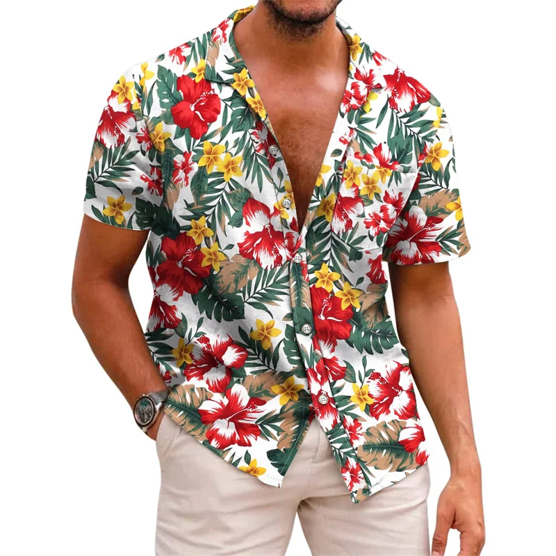 Men\'s shirt 3D printed shirt Hawaii leisure vacation short sleeved V-neck clothing fashion designer casual and comfortable