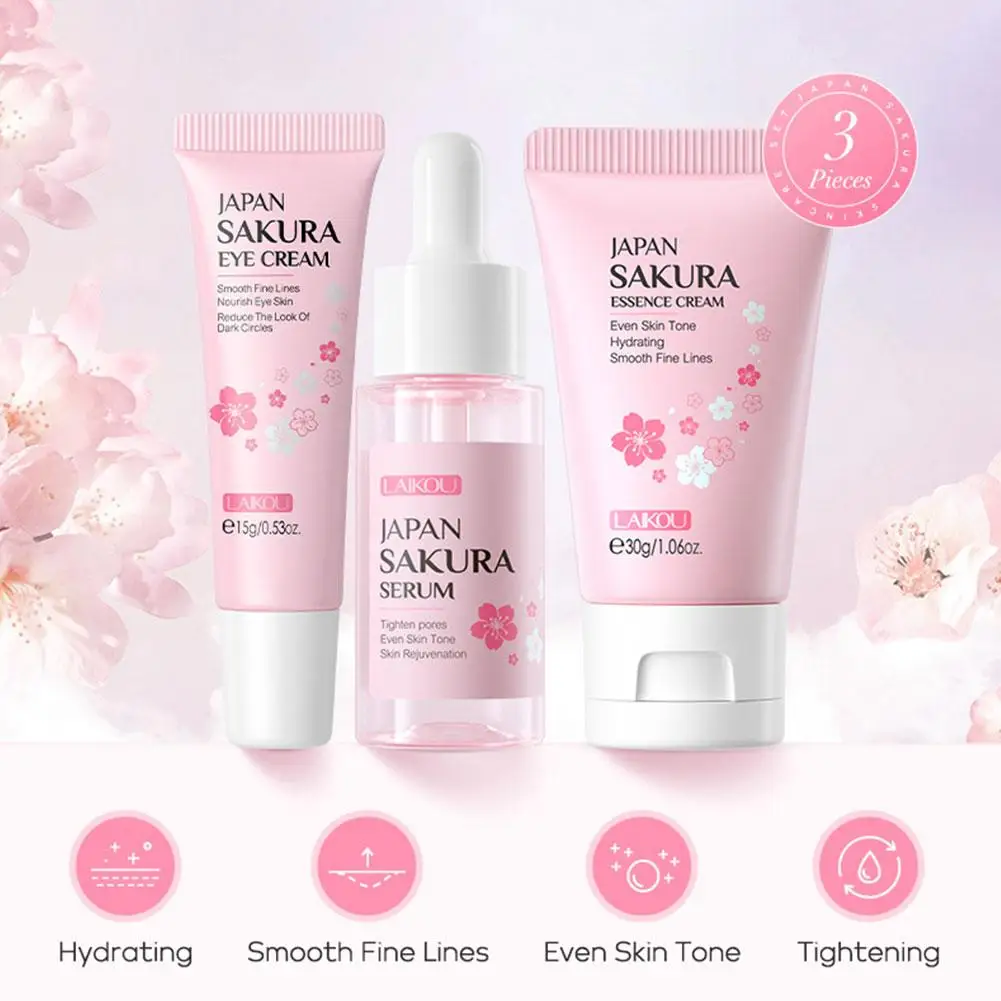 Women 3pcs Kit Sakura Skin Care Sets Face Cream Face Essence Eye Serum Face Skin Care Set Product Gift box