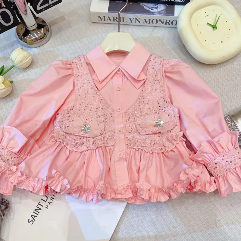 

New Arrival Girls Sweet Set2025New Children's Fashionable Spring and Autumn Casual Jeans Cute Shirt Two-piece Set