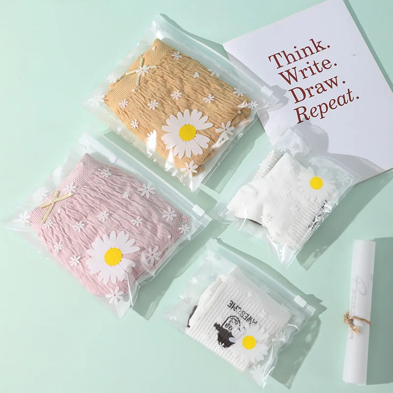 

50pcs Wholesale Transparent Daisy Clothes Packaging Zipper Bags Travel Storage Clothing Underwear Packaging With Air Hole