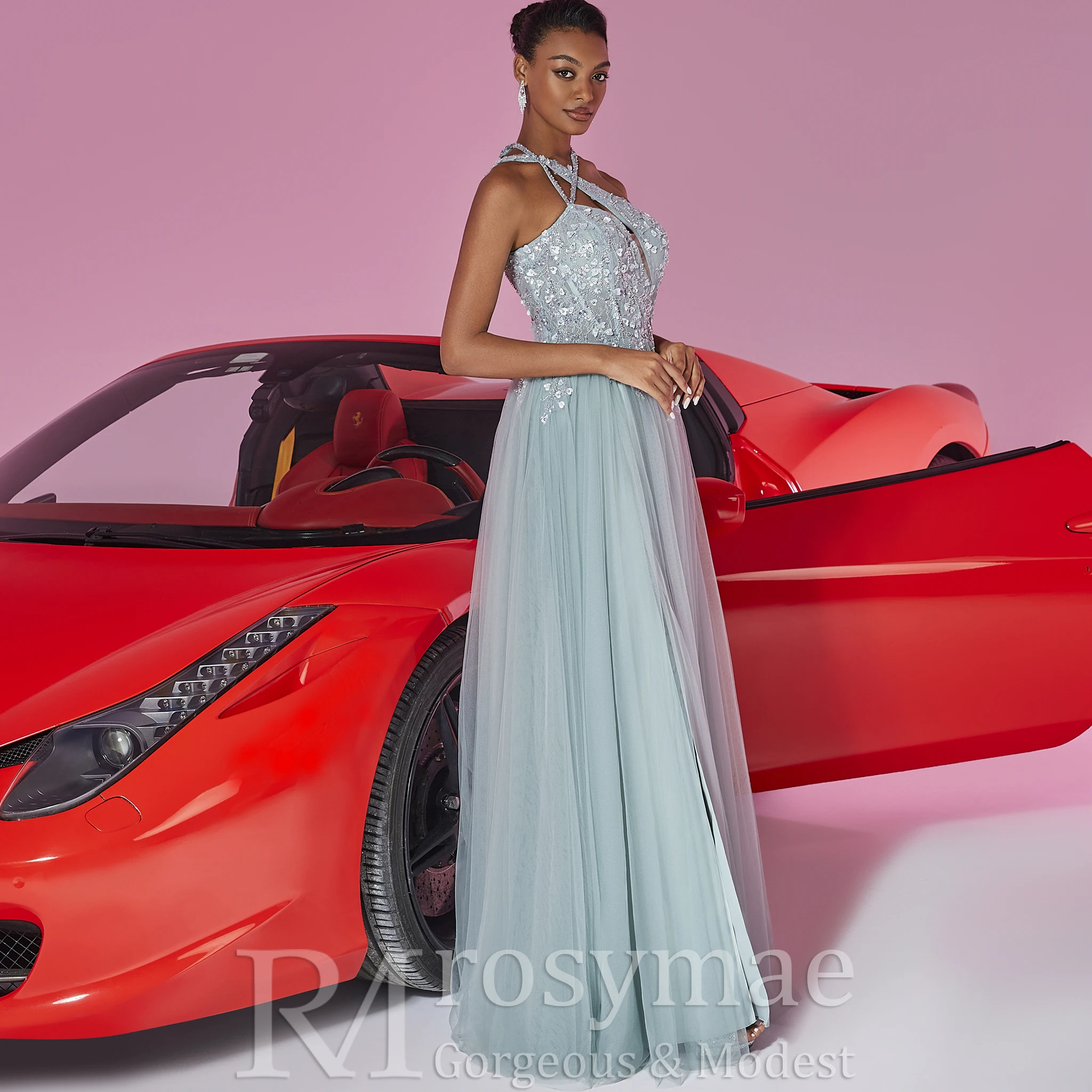 Rosymae elegante columna hendidura vestido Formal muslo dividido vestido de fiesta de noche elegante figura favorecedora para eventos de noche de gala de graduación