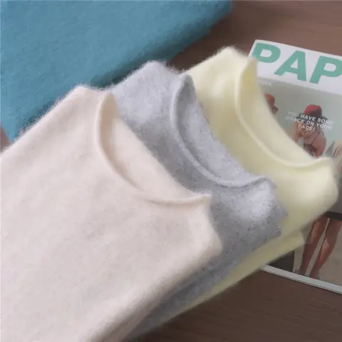 Höst Vinter Mink Cashmere Damtröja O-ringad Pullover Mode Grundläggande Casual Enfärgade Kläder 100% Mink Cashmere Stickade Toppar 8 best sales kashmirtröja kvinna - №6