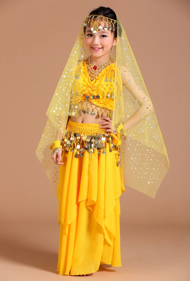 5-częściowy zestaw strojów do tańca brzucha, indyjski strój, ręcznie robione stroje do tańca brzucha dla dzieci, stroje do występów bollywoodzkich dla dziewczynek