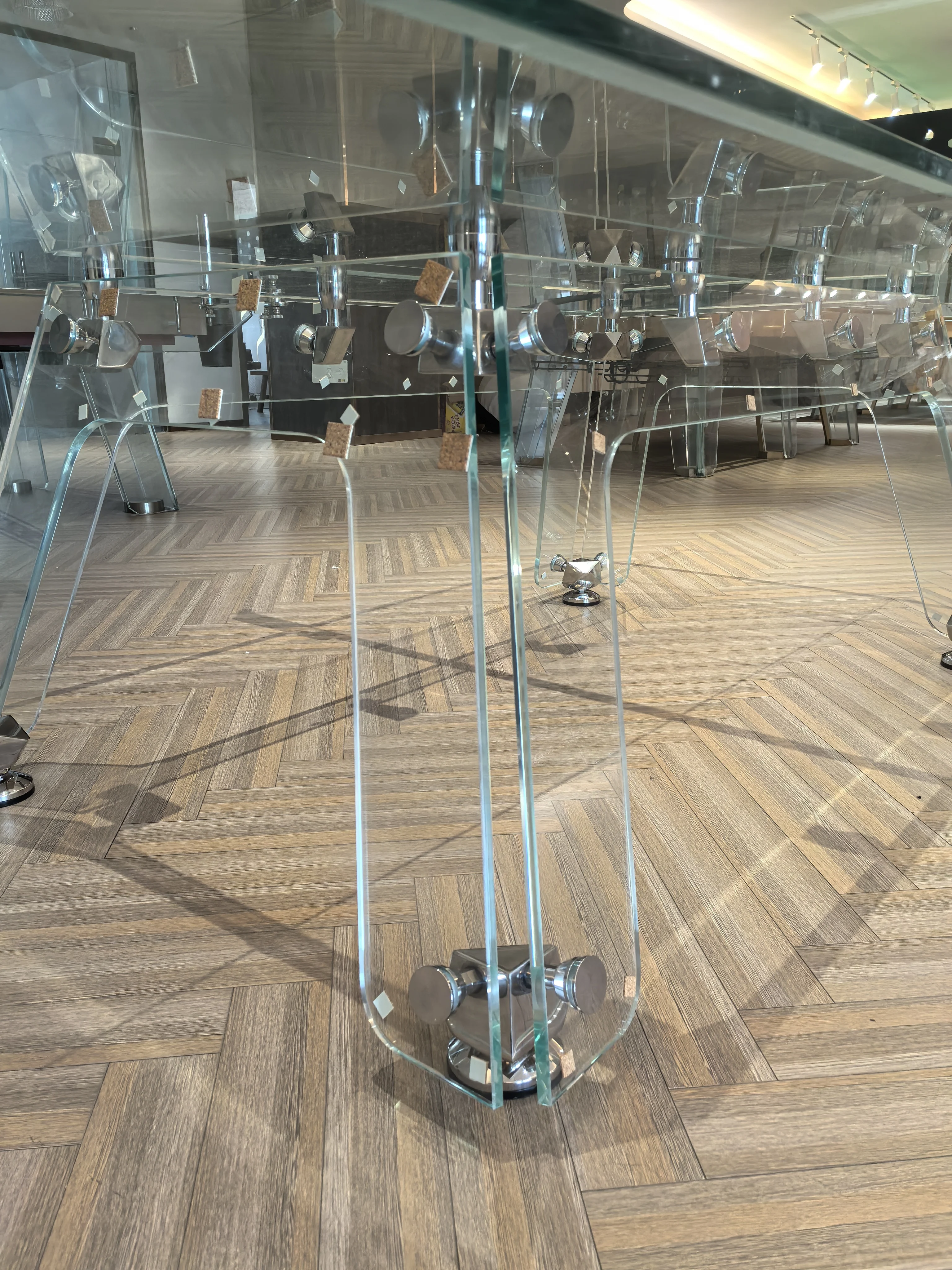 High-End Italian Style Villa Table Tennis, Modern Stainless Steel, Crystal Transparent Tempered Glass Ping Pong Table
