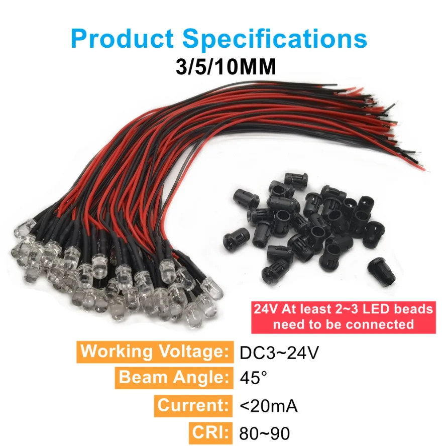 20/10PCS DC3V~24V Pre Wired LED Light Bulb DIY Emitting Diodes Indicator Light Ship Model Toy Car Transparent LED Bead with Base image 5
