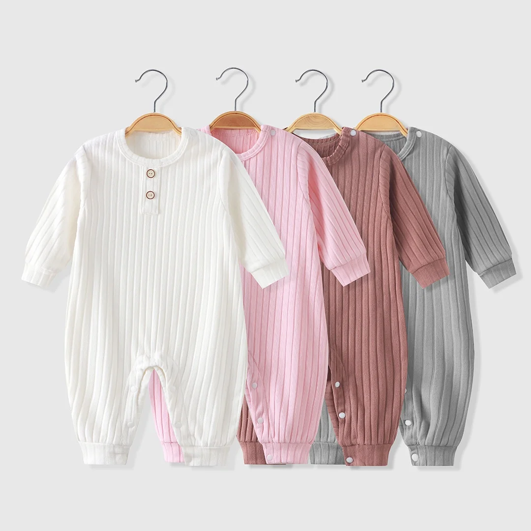 2026 Autumn Baby Bodysuit Solid Color O-Neck Long Sleeves Ribbed Knit Baby Girls Boys Jumpsuit Soft Toddler Homewear One-Pieces